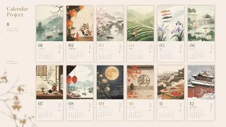 日历 12 月整年拼版